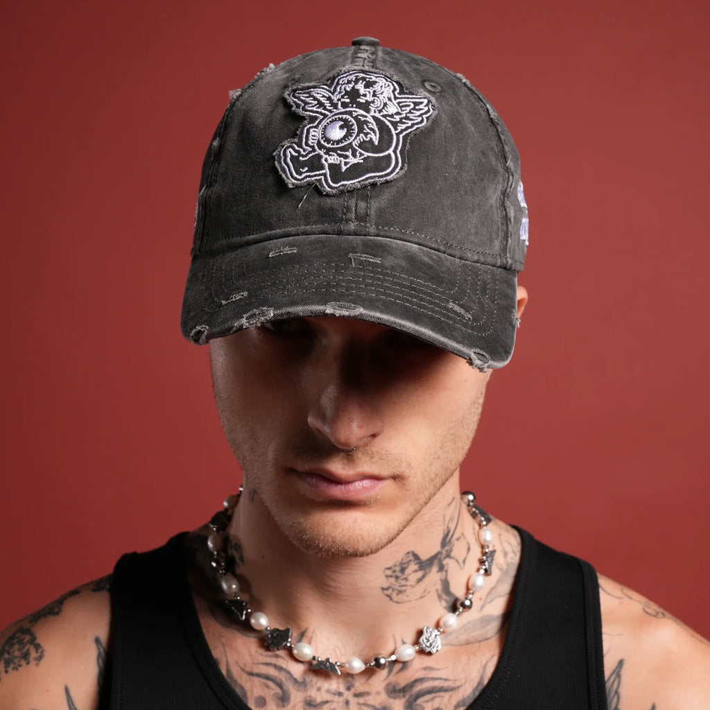 DSVD Cherub Eye Ball Distressed Black Dad Cap
