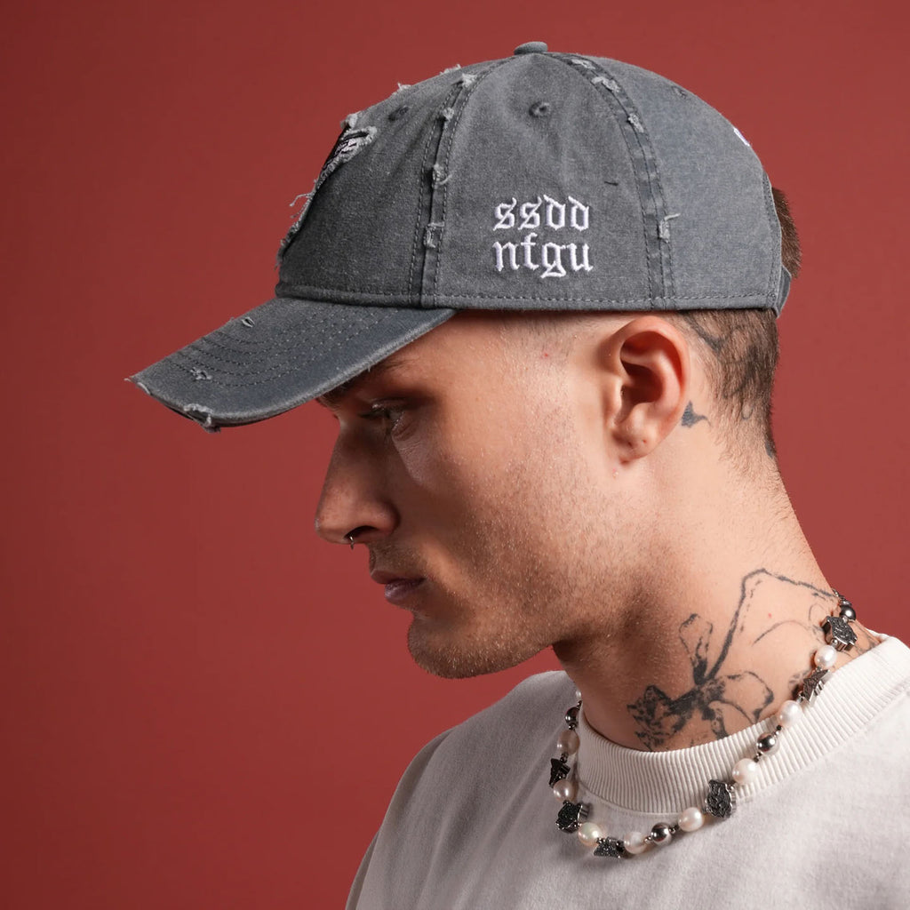 DSVD Cherub Eye Ball Distressed Black Acid Wash Dad Cap