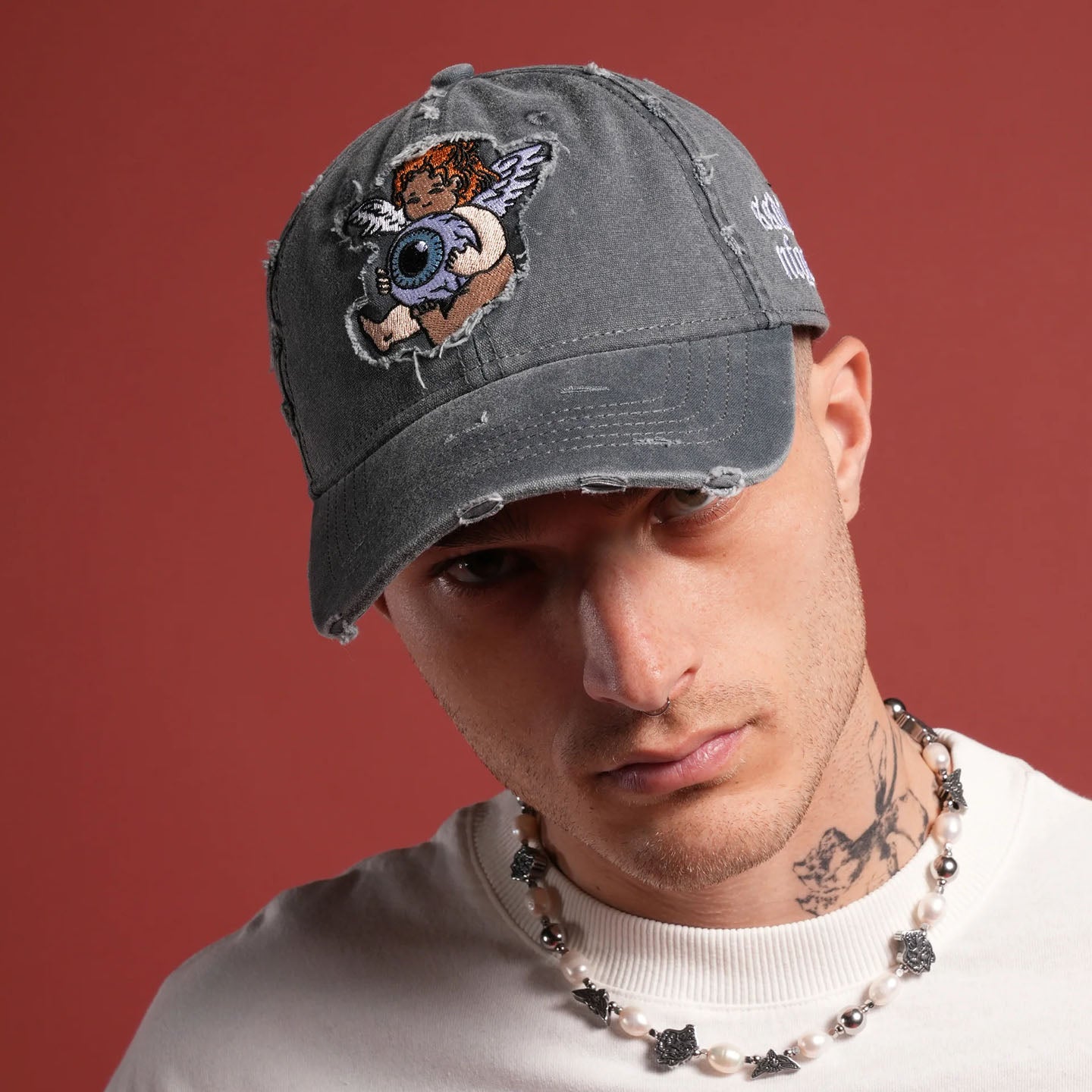 DSVD Cherub Eye Ball Distressed Black Acid Wash Dad Cap