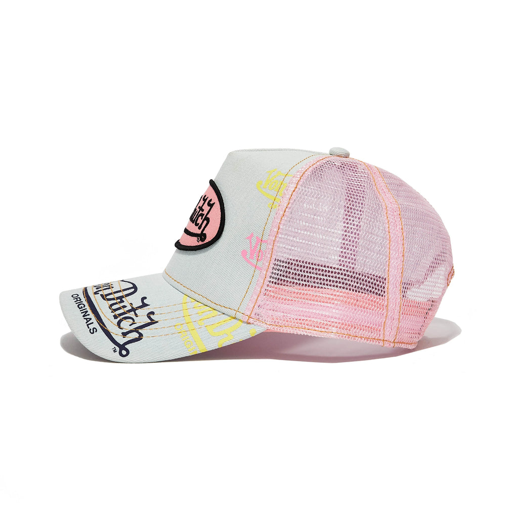 Unisex Light Blue Denim Pink Trucker Hat