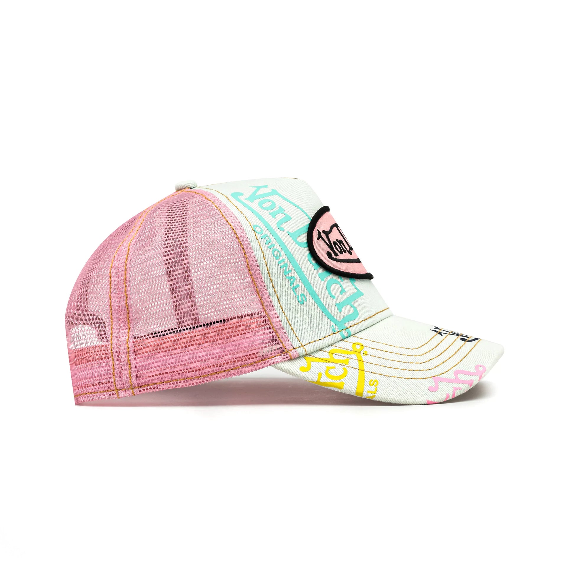 Unisex Light Blue Denim Pink Trucker Hat