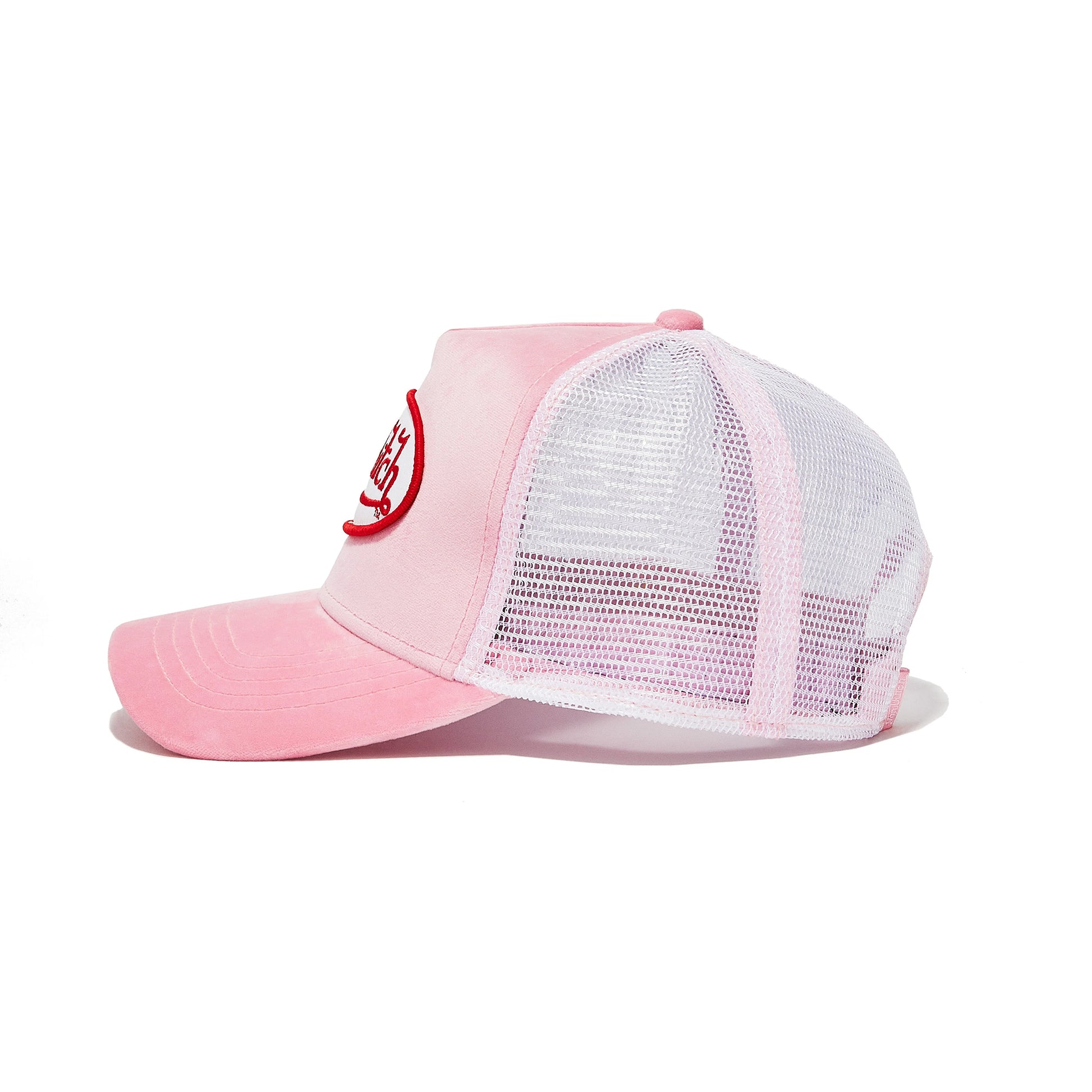 Unisex Pink Velvet Patch Trucker Hat