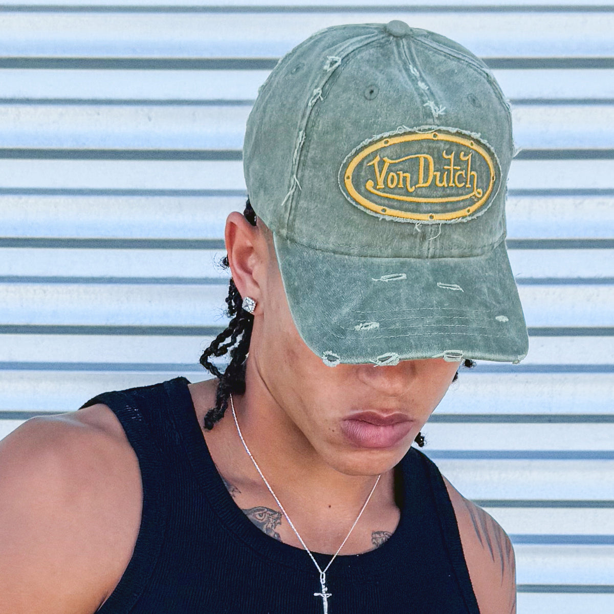 Distressed Dad Cap Olive Mustard