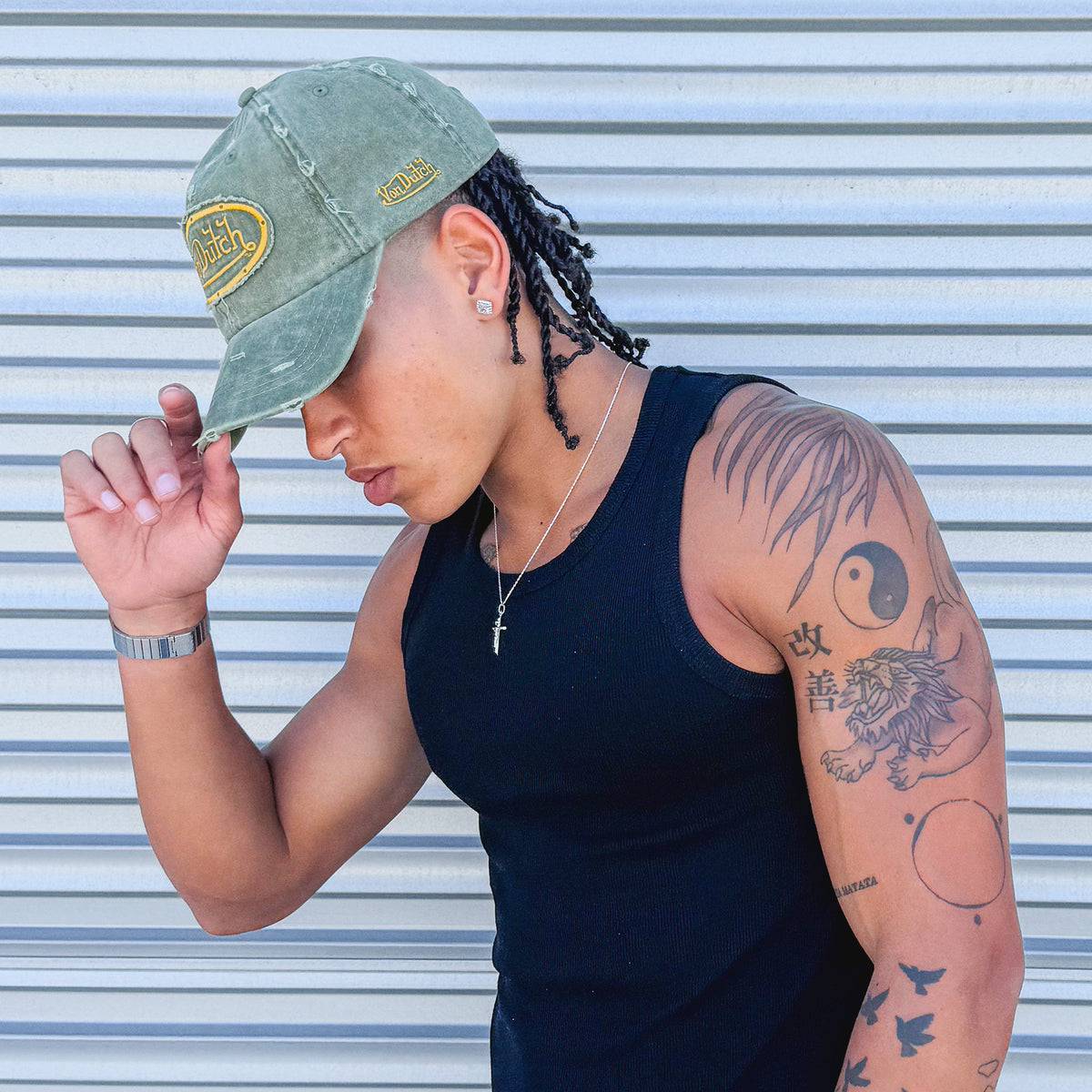 Distressed Dad Cap Olive Mustard