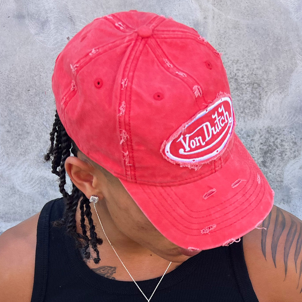 Distressed Dad Cap Washed Red