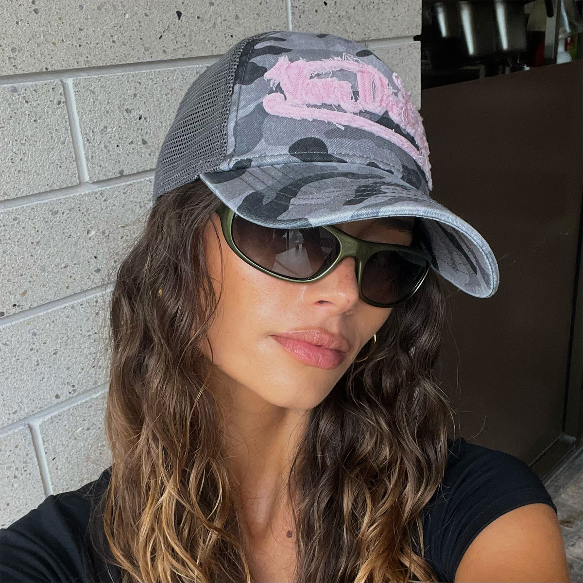 Unisex Trucker Hat Washed Twill Camo Pink