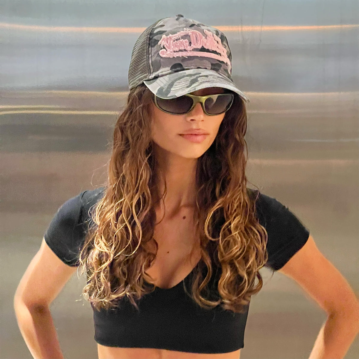 Unisex Trucker Hat Washed Twill Camo Pink