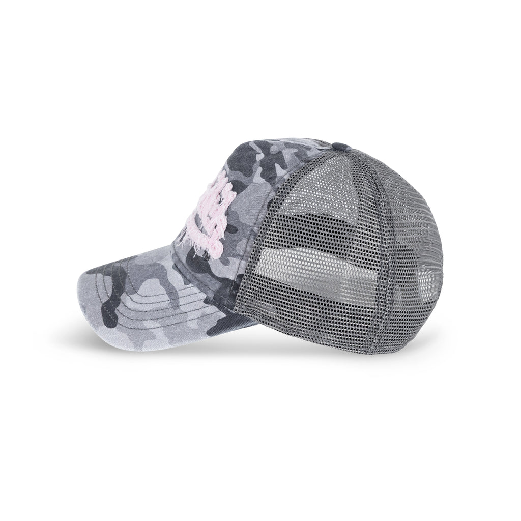 Unisex Trucker Hat Washed Twill Camo Pink
