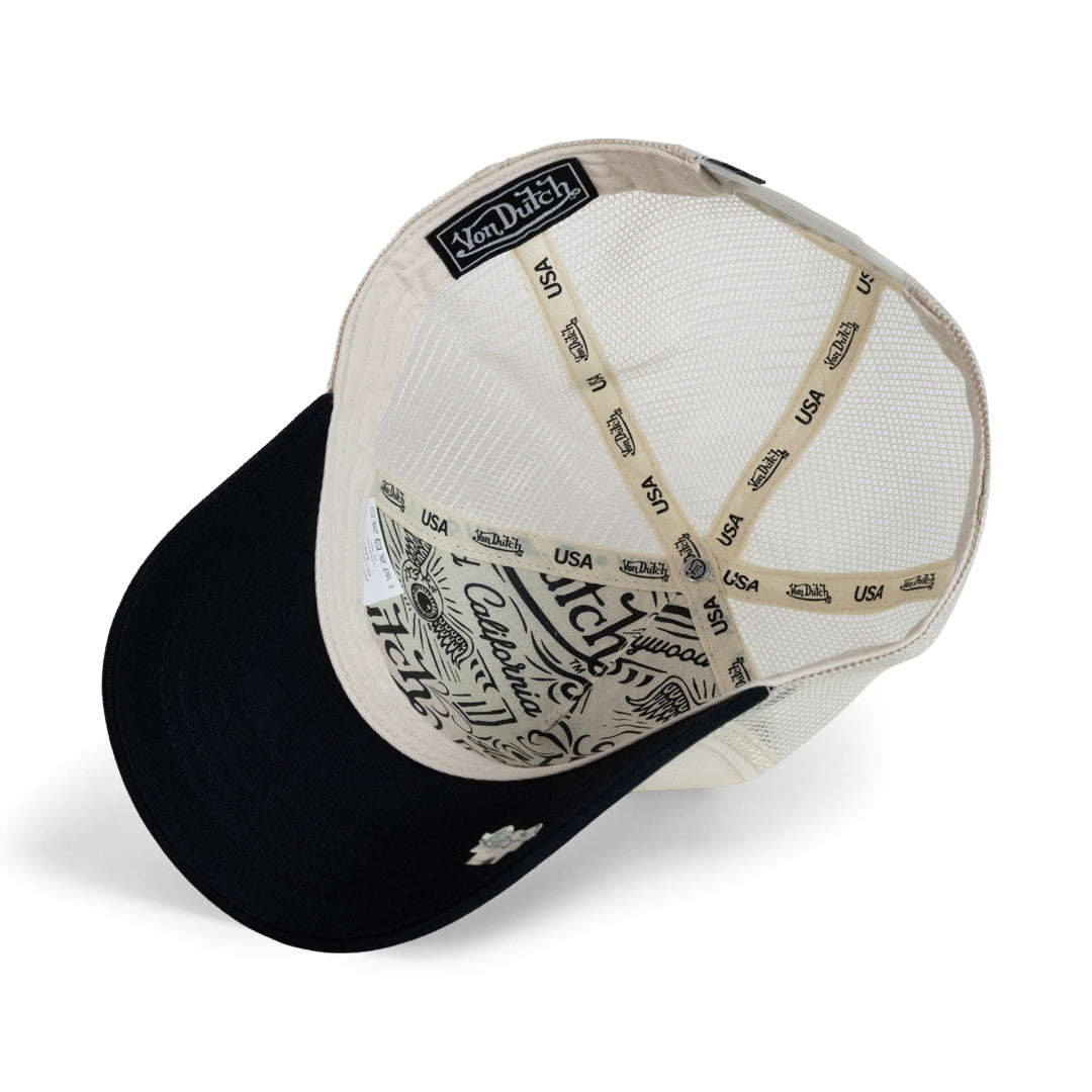 Two Tone Embroidered Ecru Black Trucker Hat