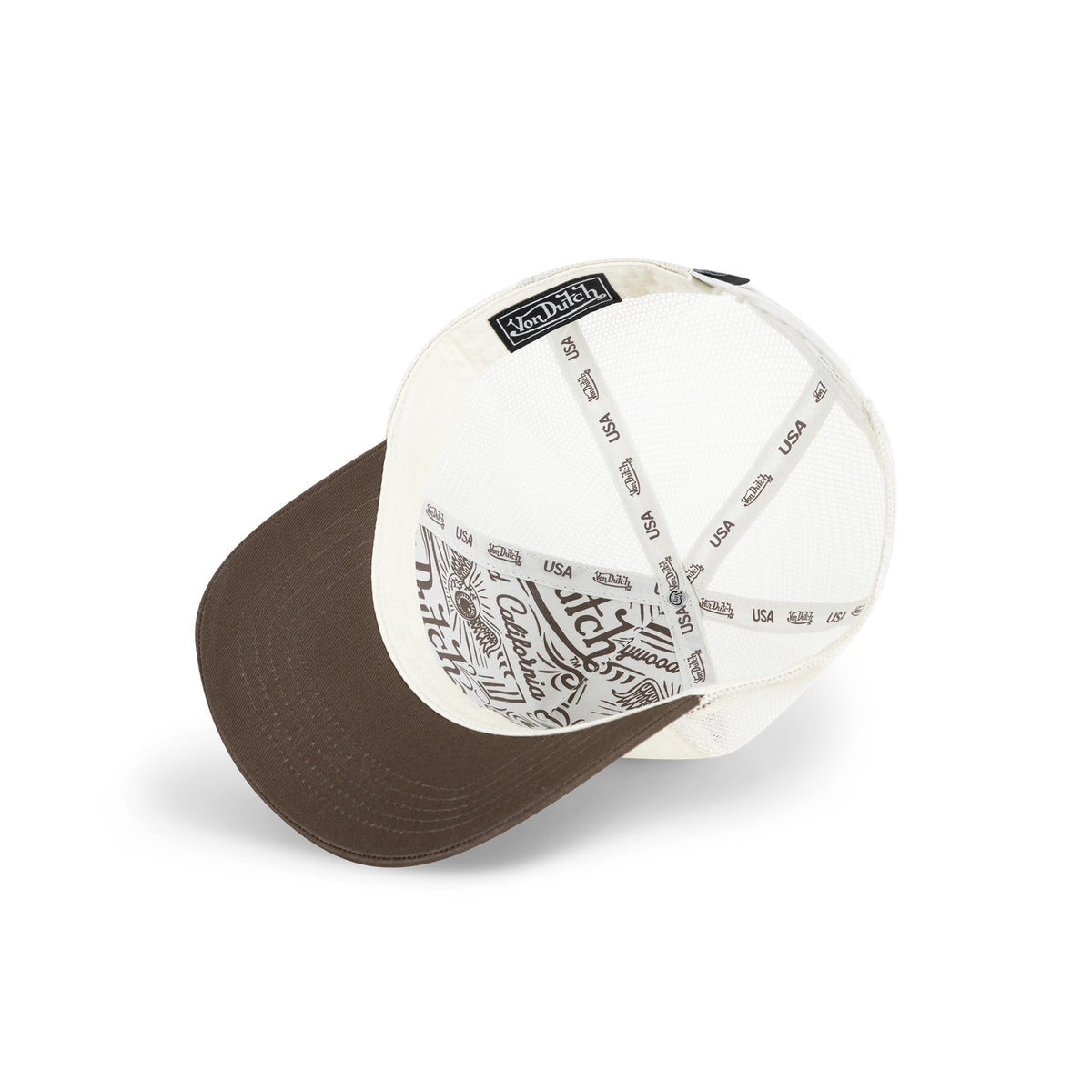 Two Tone Embroidered Trucker Hat Washed Brown Ecru