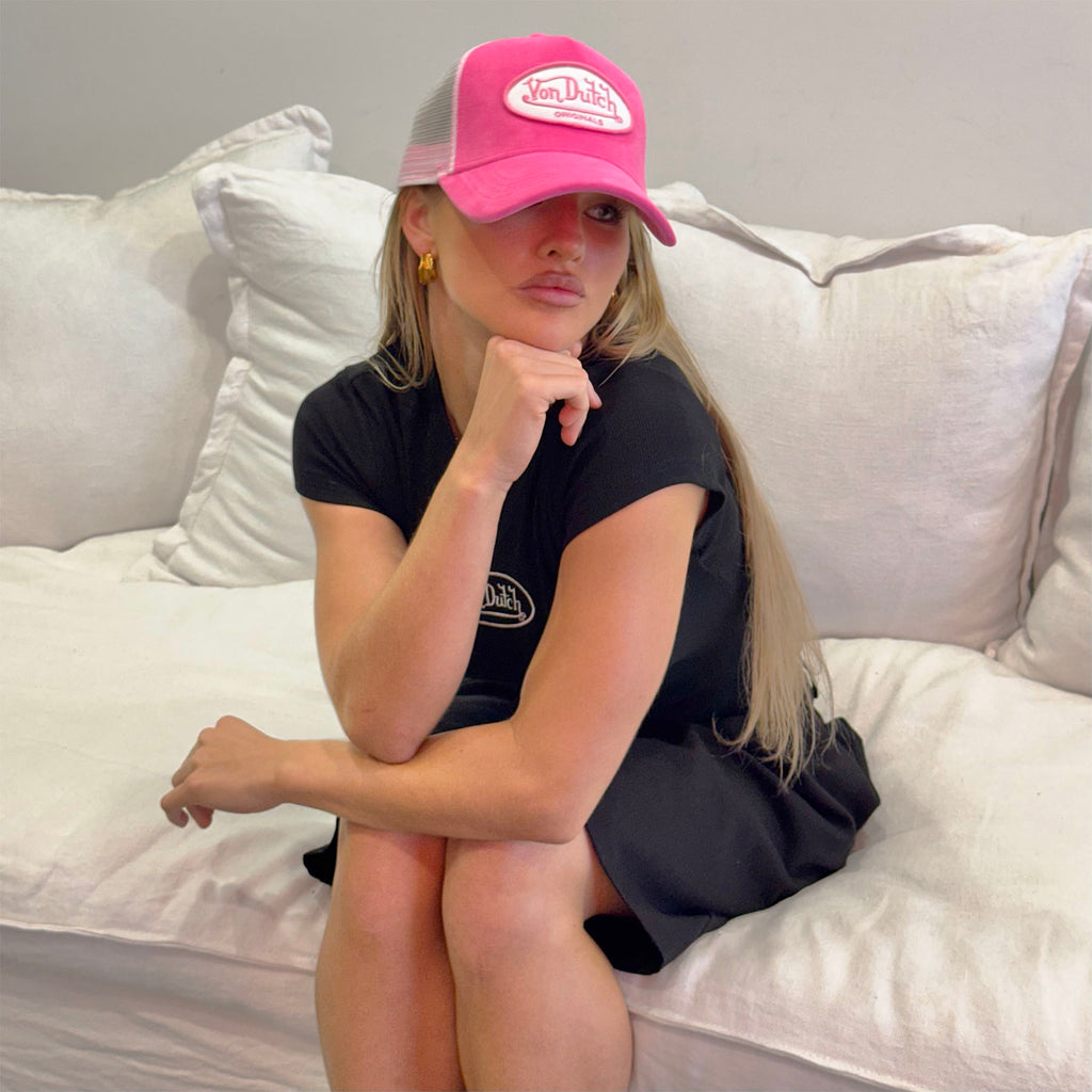 Velvet Originals Patch Pink White Trucker Hat