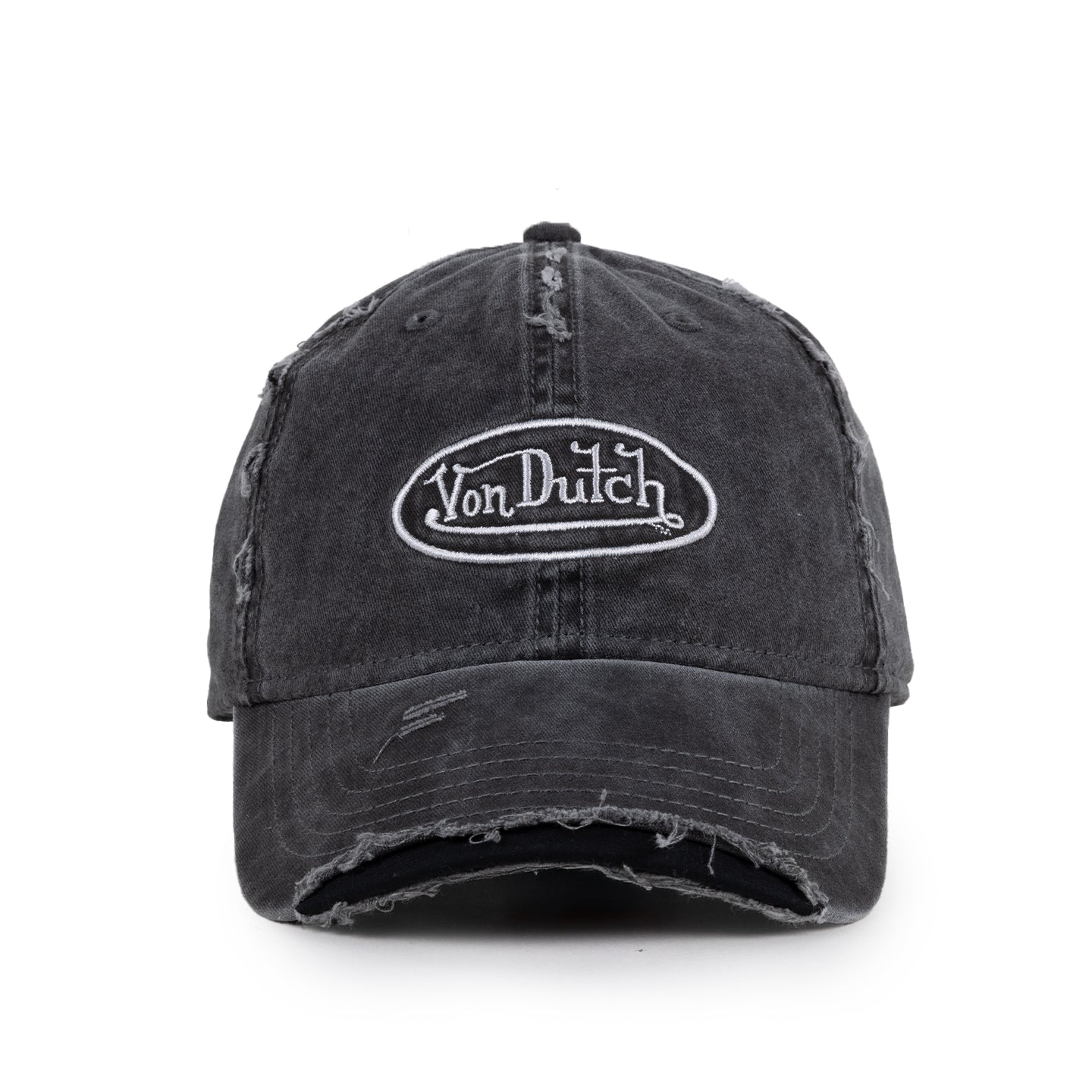 Destroyed Twill Embroidery Black Dad Cap