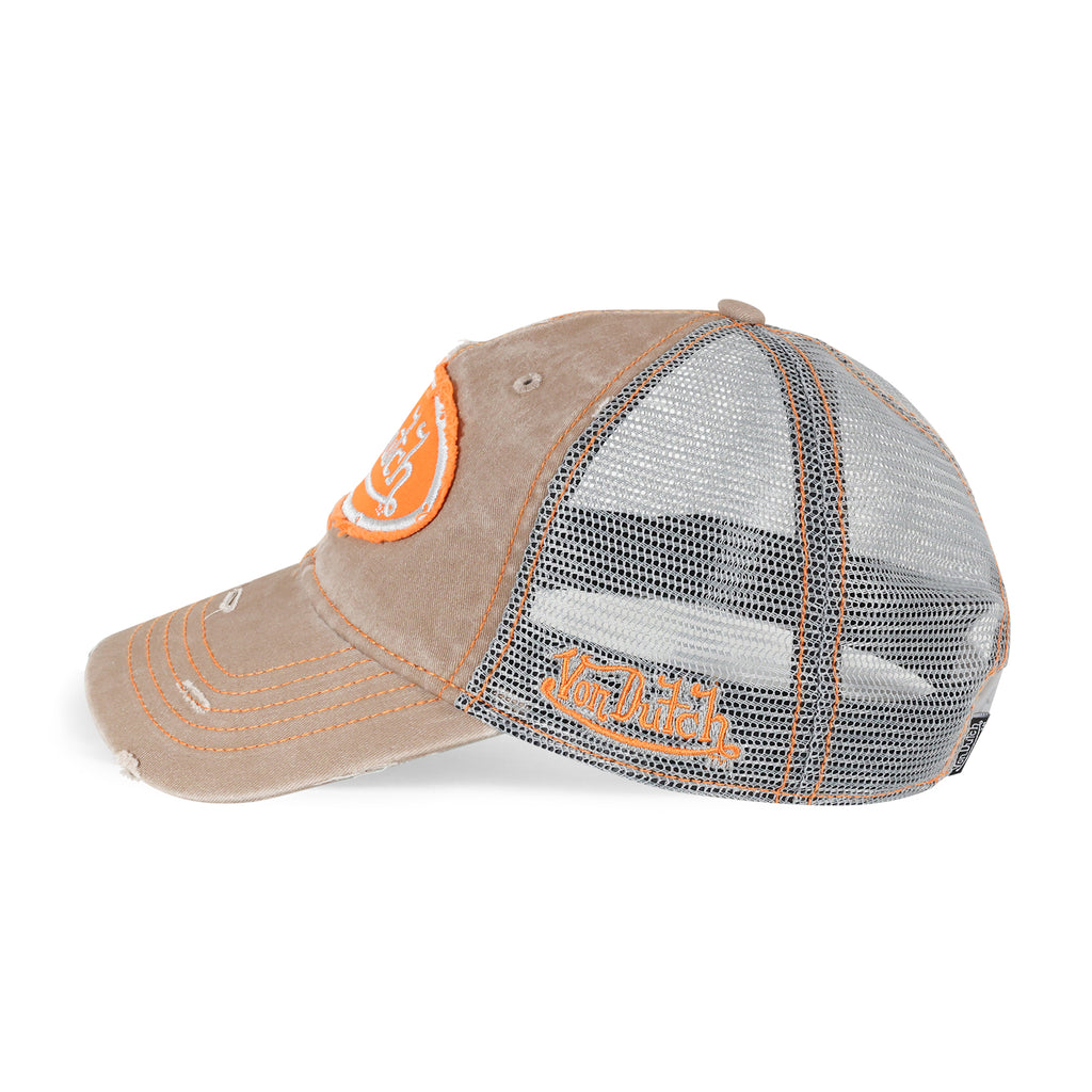 Contrast Distressed Taupe-Orange Trucker Hat