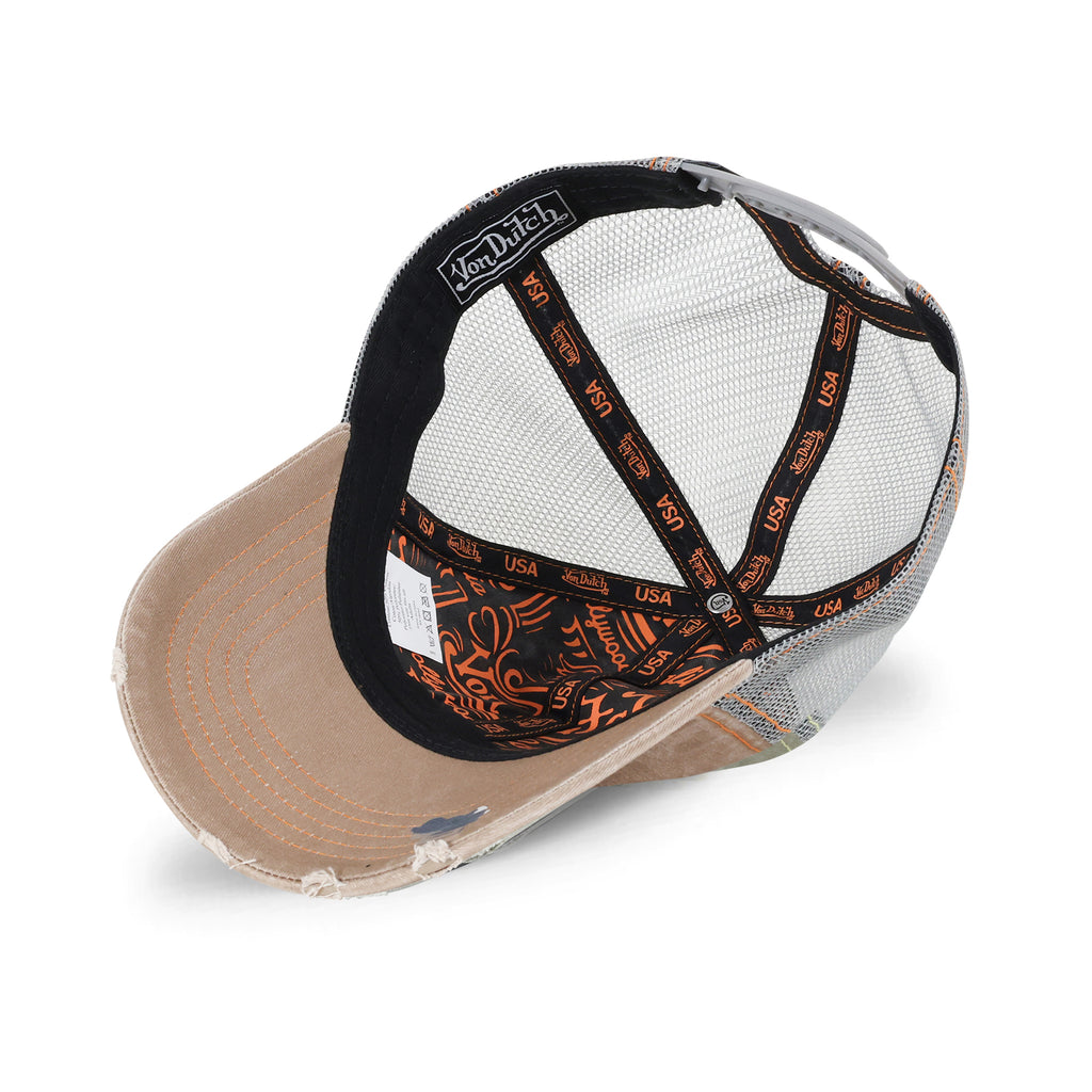 Contrast Distressed Taupe-Orange Trucker Hat