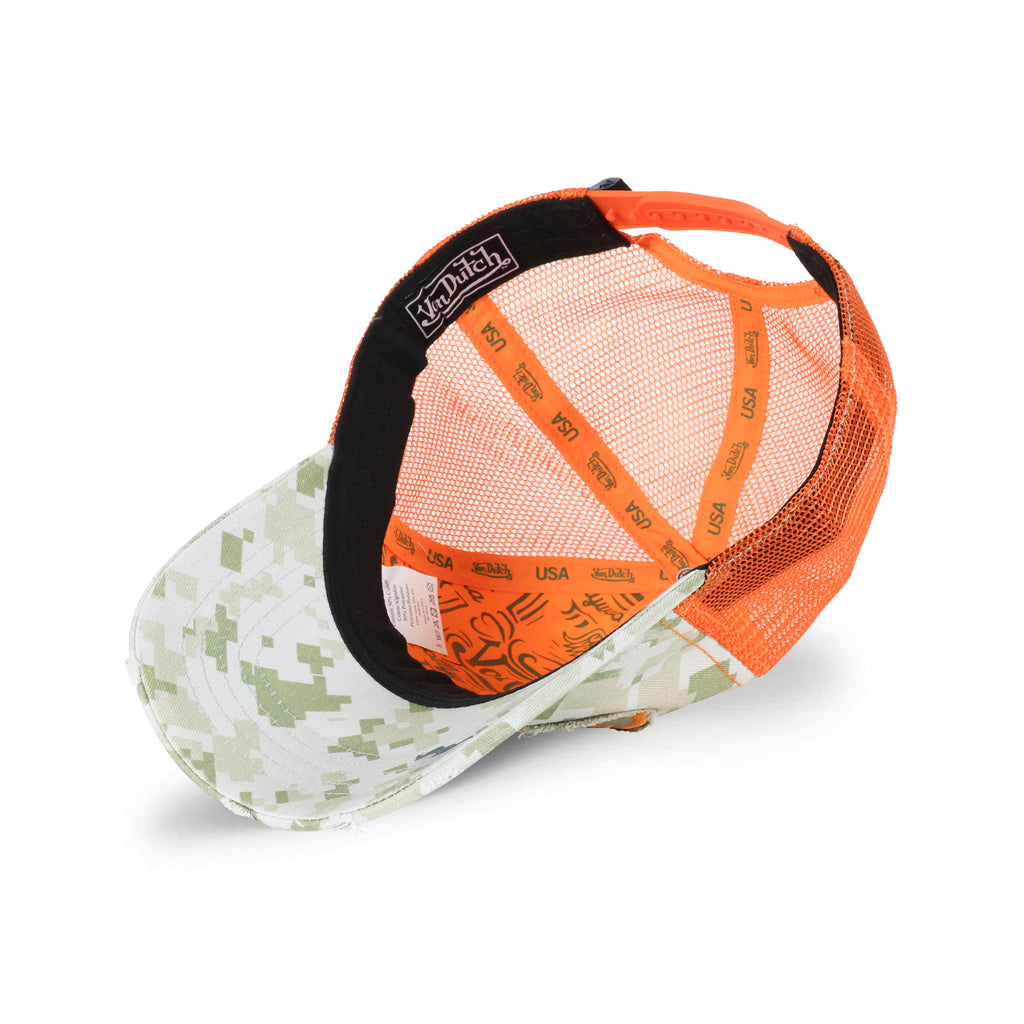 Camo-Orange Distressed Trucker Hat