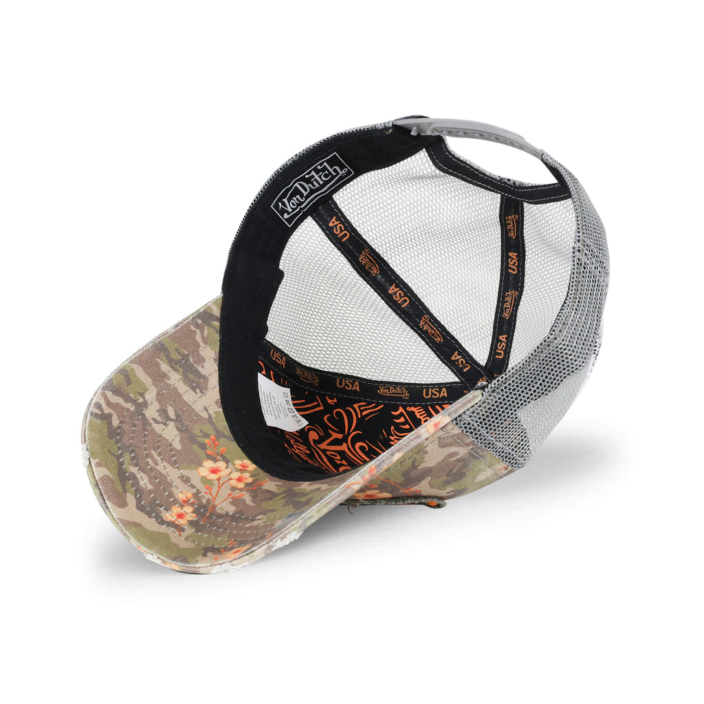 Floral Camo Light Olive Distressed Trucker Hat