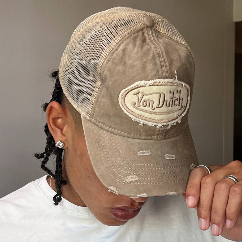 Distressed Trucker Hat Brown Taupe