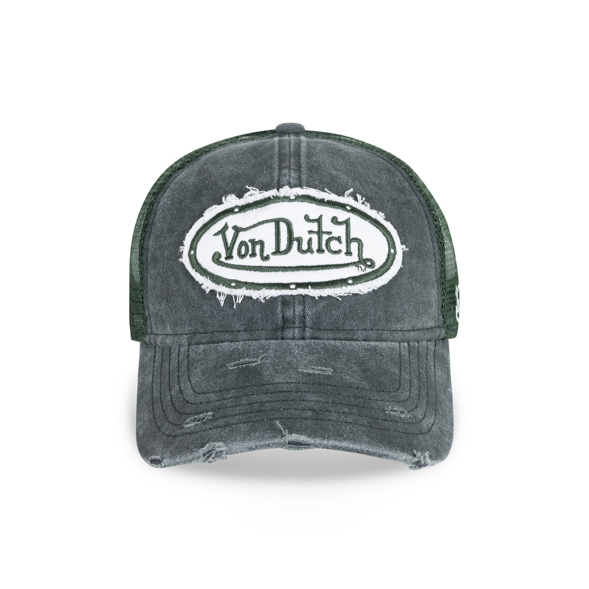 Distressed Trucker Hat Dark Olive White