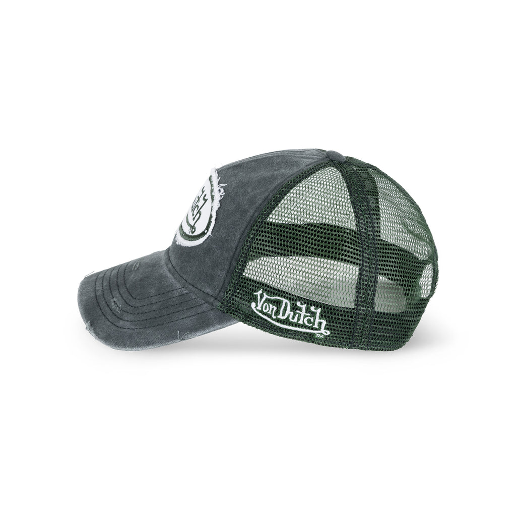 Distressed Trucker Hat Dark Olive White