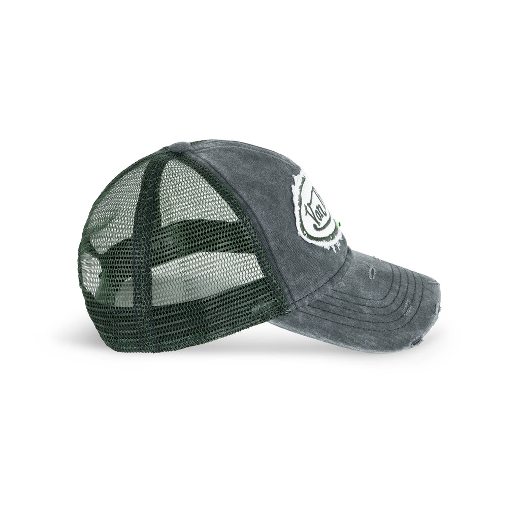 Distressed Trucker Hat Dark Olive White