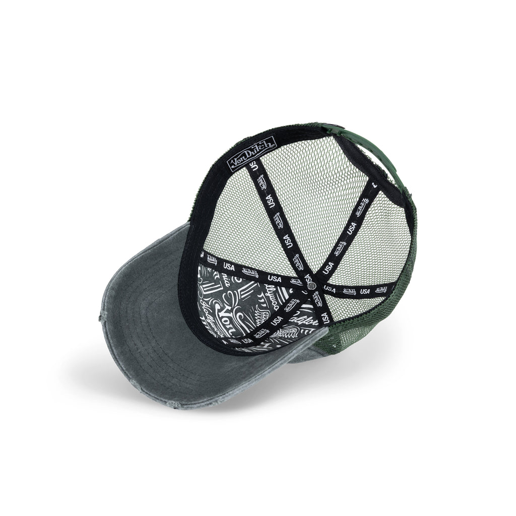 Distressed Trucker Hat Dark Olive White