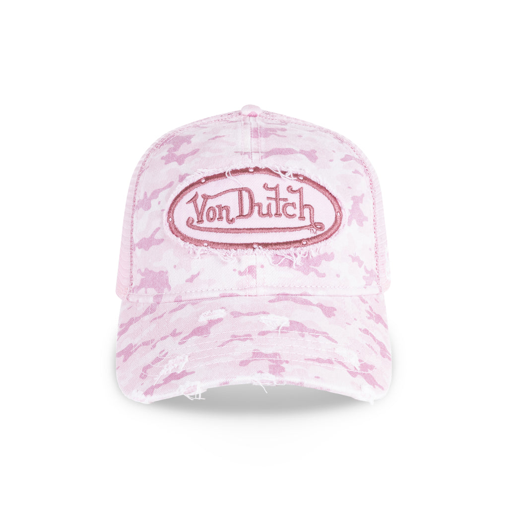 Distressed Trucker Hat Pink Camo