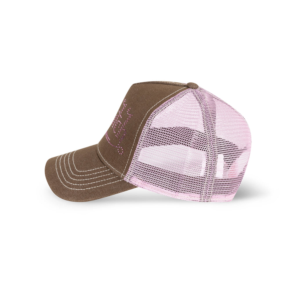 Diamonte Trucker Hat Brown Pink