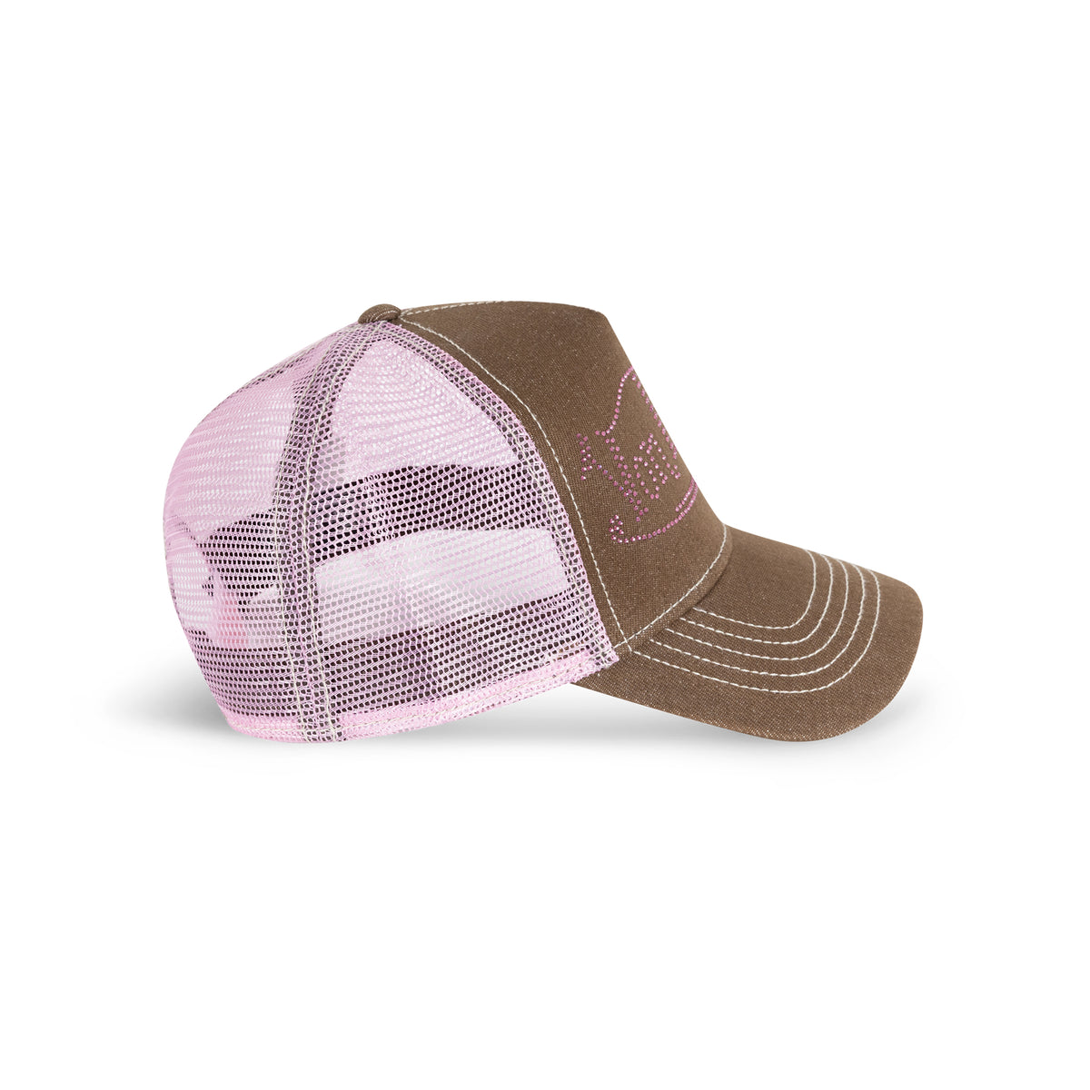 Diamonte Trucker Hat Brown Pink