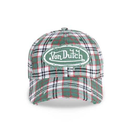 Distressed Plaid Dad Cap Green