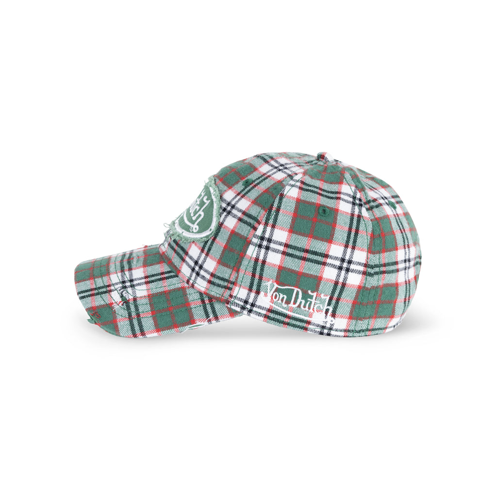 Distressed Plaid Dad Cap Green