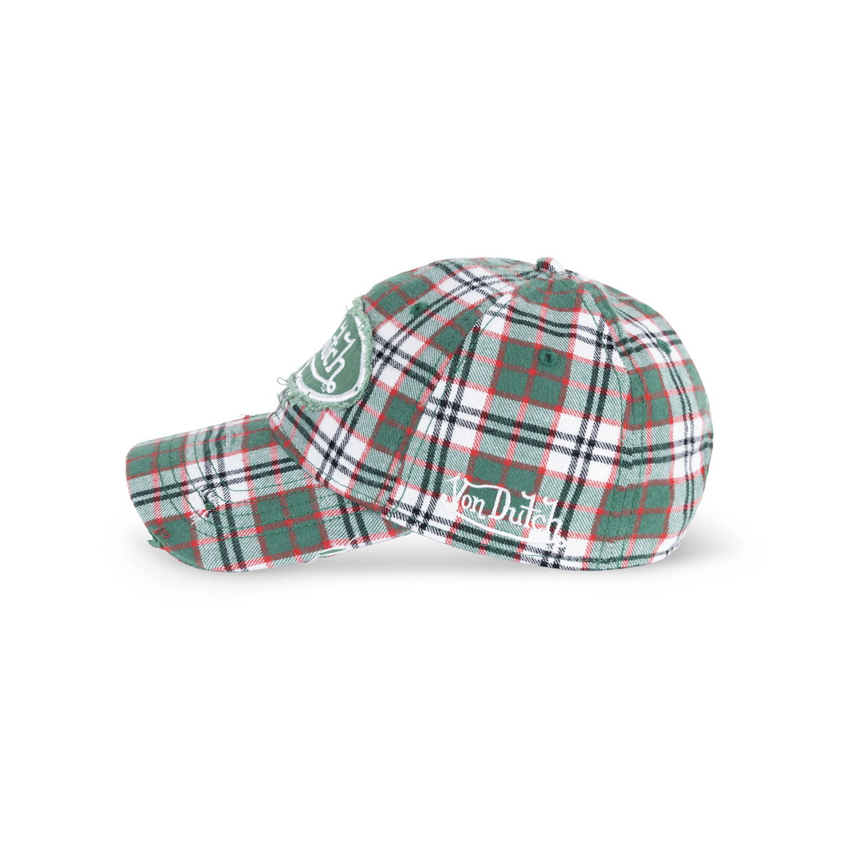 Distressed Plaid Dad Cap Green