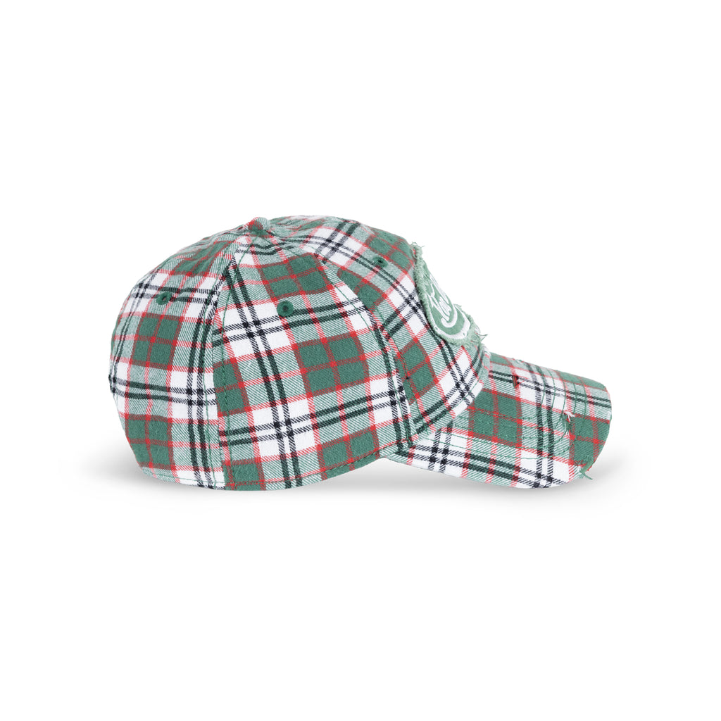 Distressed Plaid Dad Cap Green