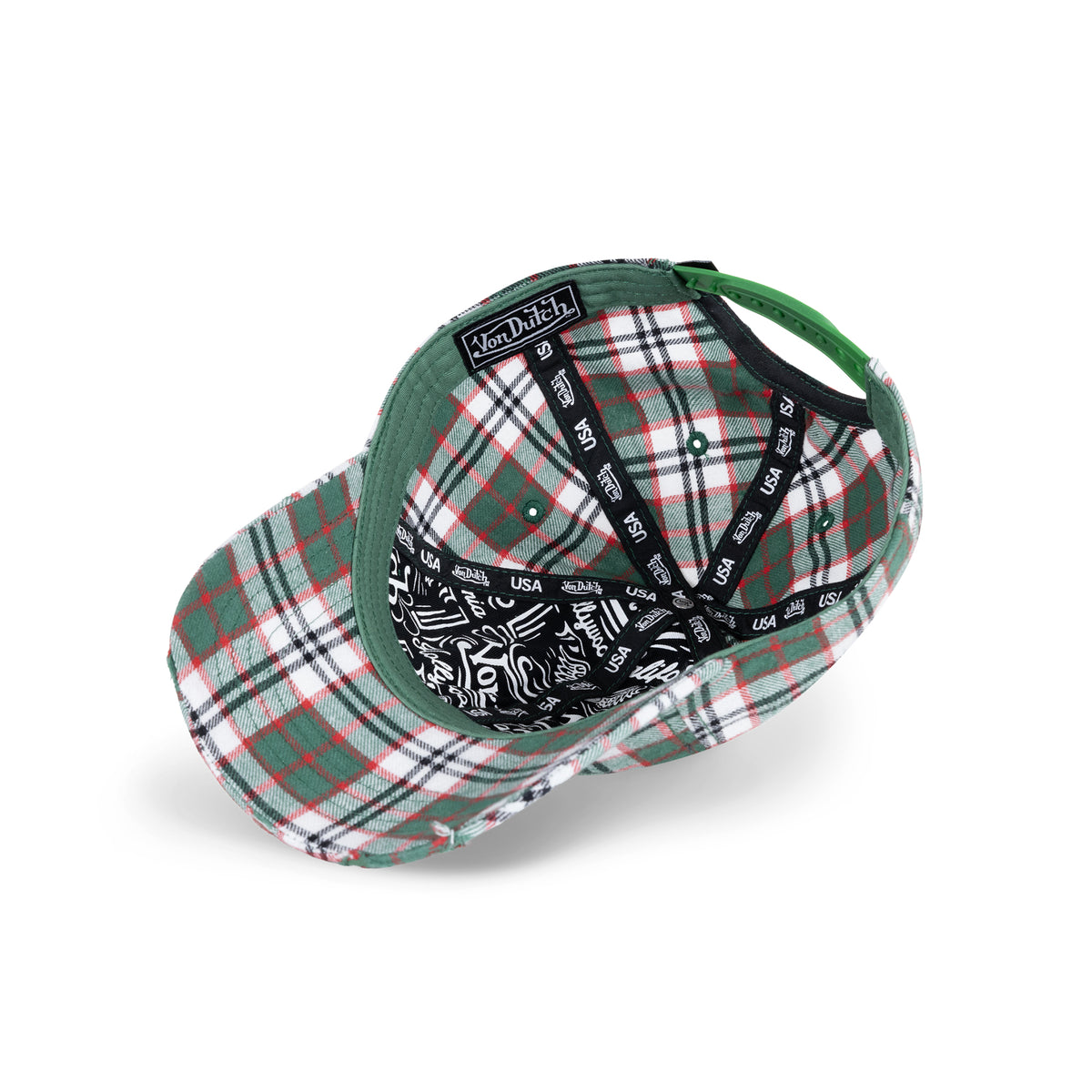 Distressed Plaid Dad Cap Green