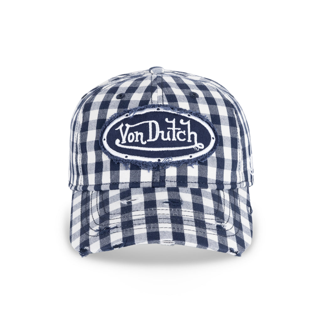 Distressed Plaid Dad Cap Navy
