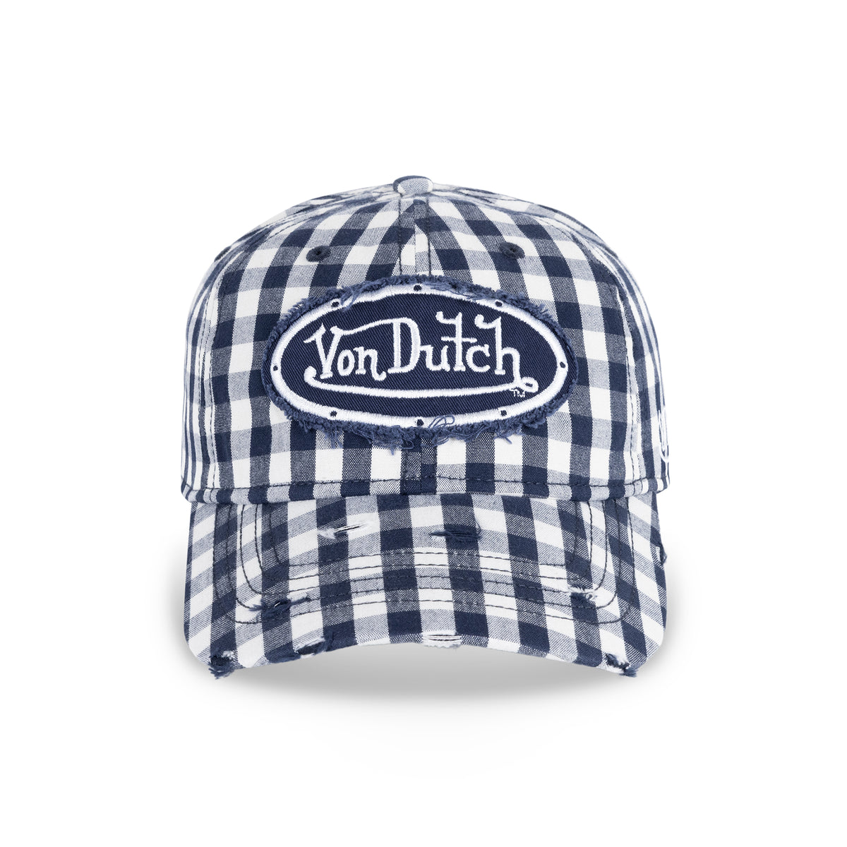 Distressed Plaid Dad Cap Navy