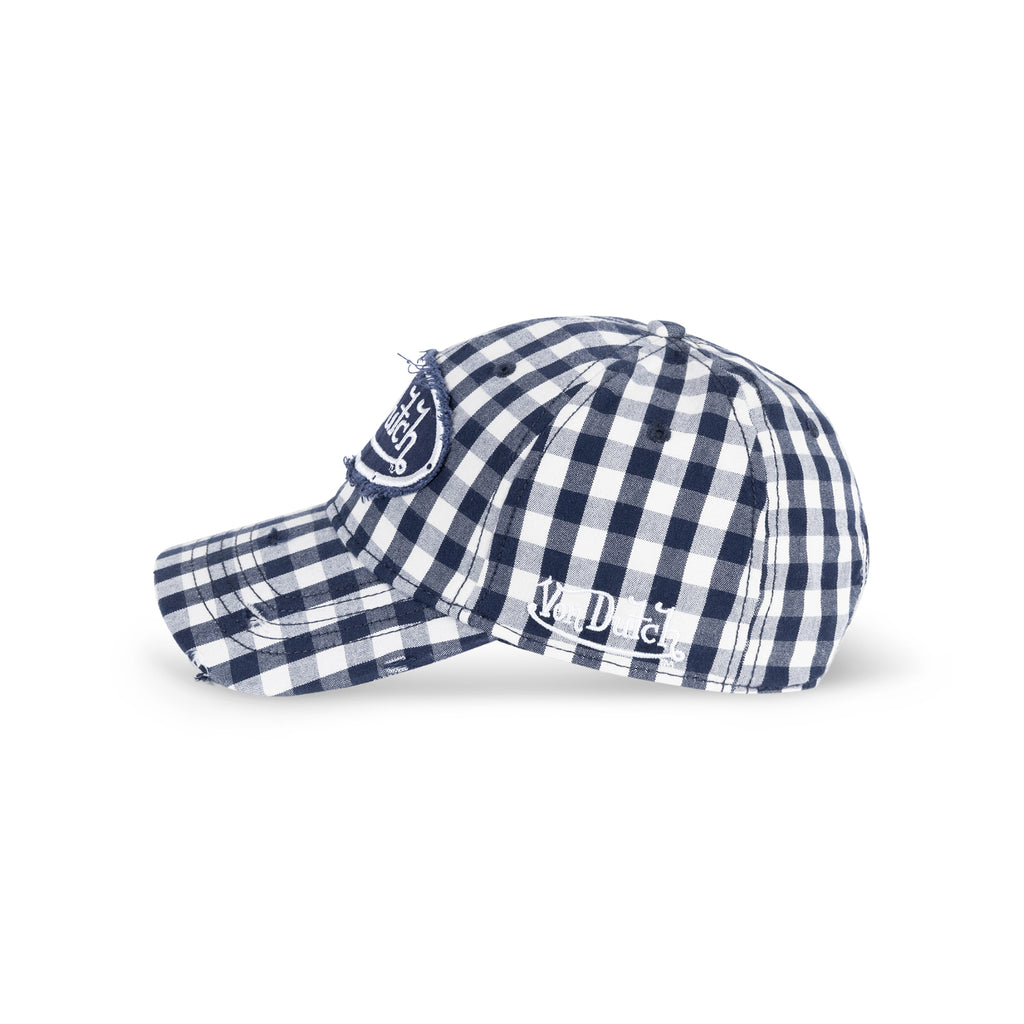 Distressed Plaid Dad Cap Navy