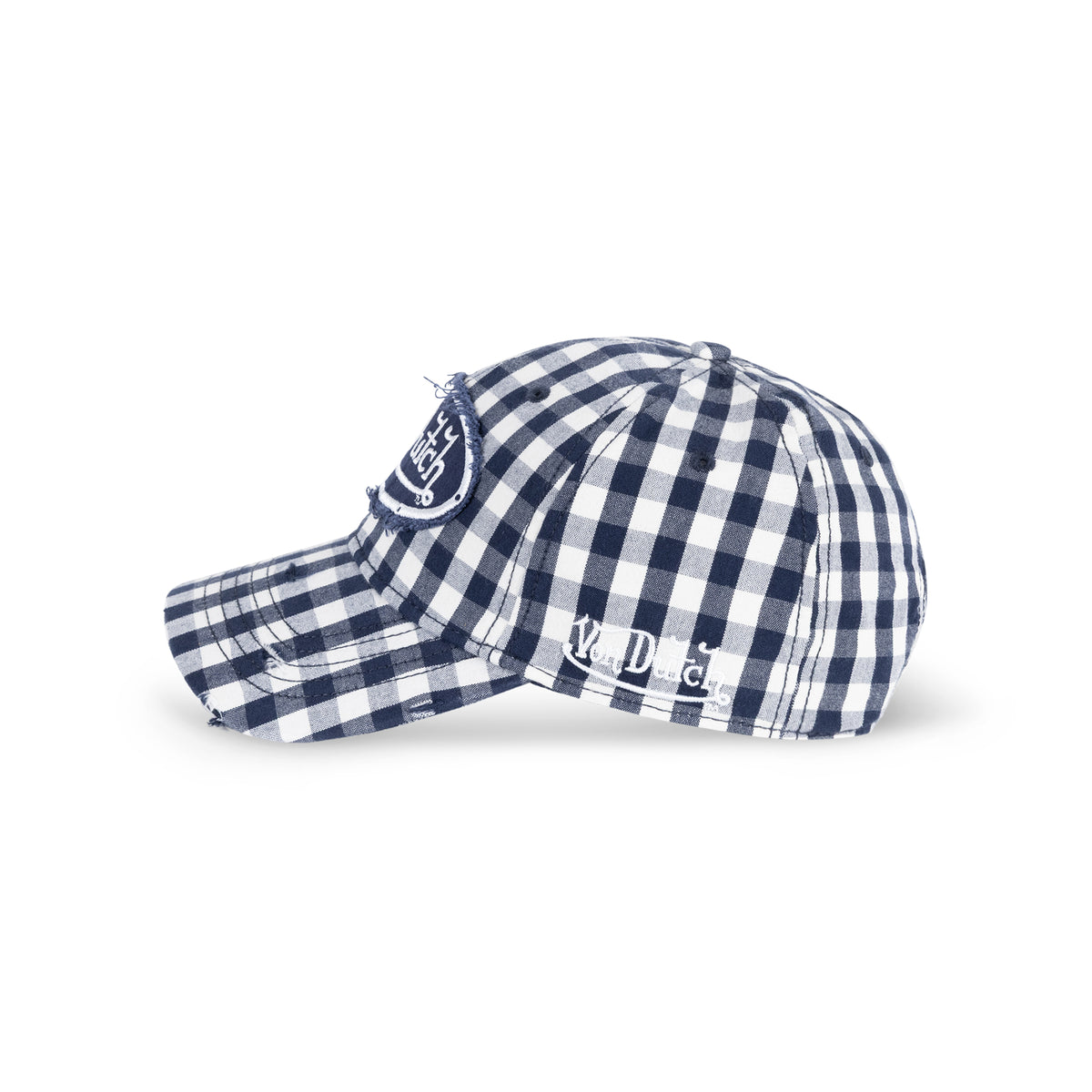 Distressed Plaid Dad Cap Navy