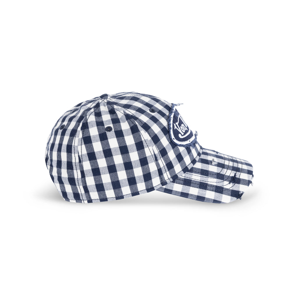 Distressed Plaid Dad Cap Navy