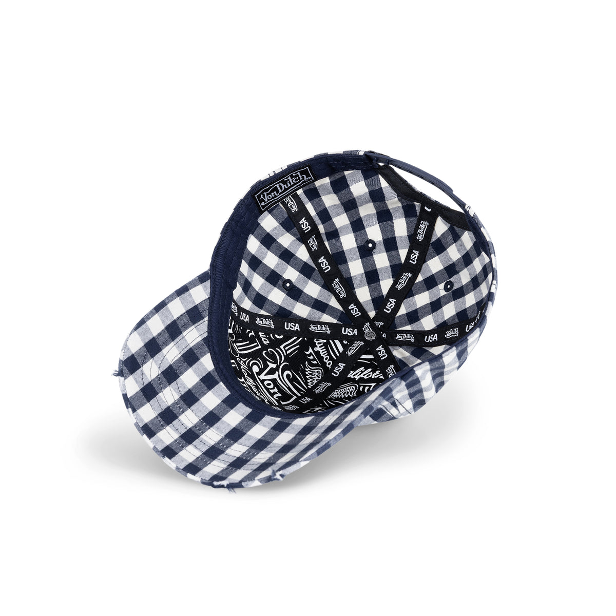 Distressed Plaid Dad Cap Navy