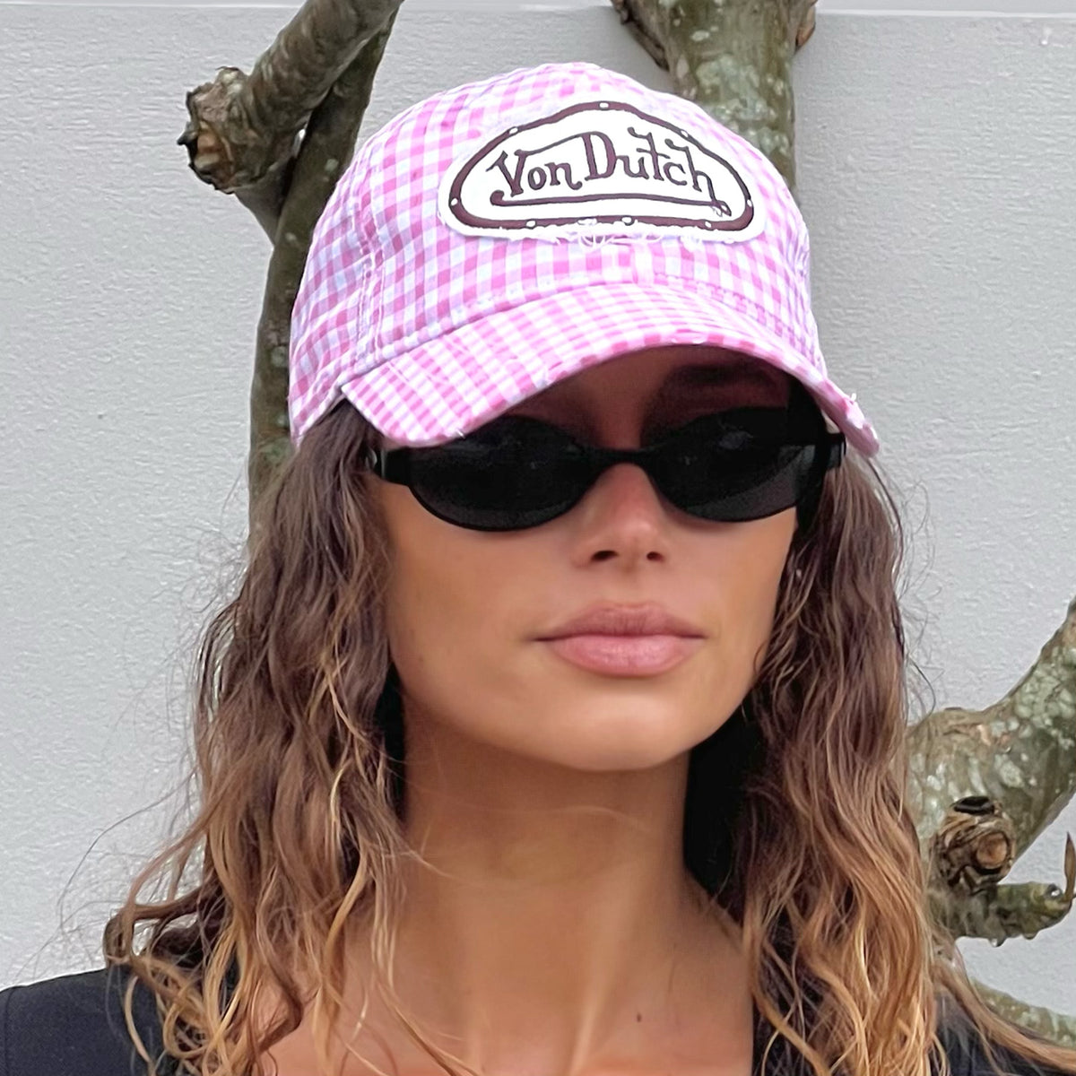 Distressed Plaid Dad Cap Pink