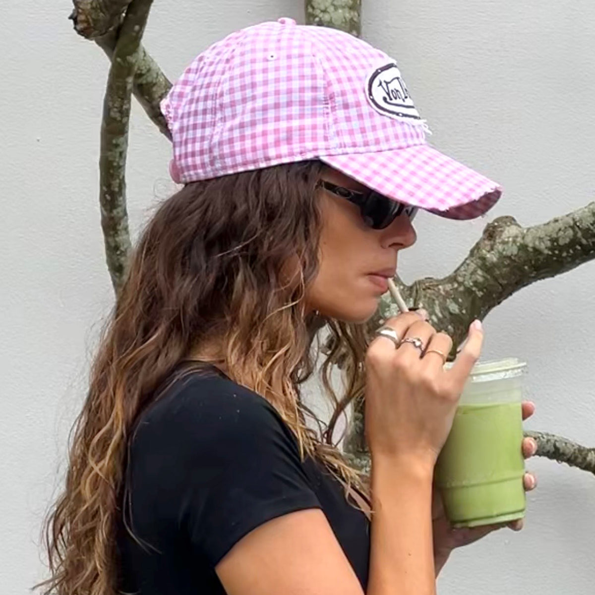 Distressed Plaid Dad Cap Pink