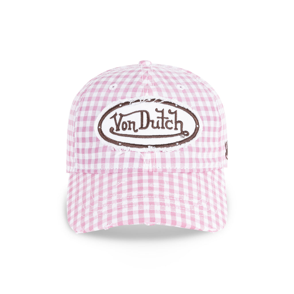 Distressed Plaid Dad Cap Pink