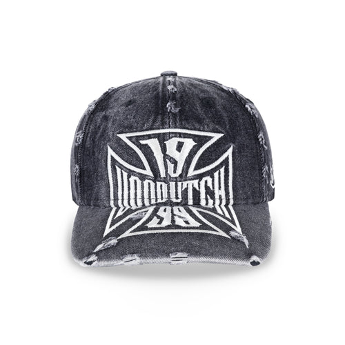 Von Dutch Cross Distressed Dad Cap Washed Black