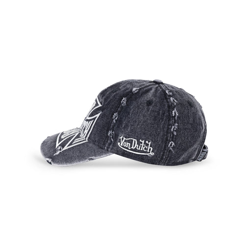 Von Dutch Cross Distressed Dad Cap Washed Black