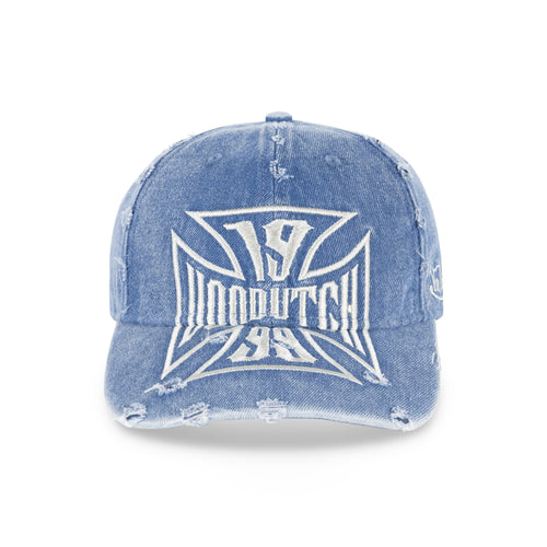 Von Dutch Cross Distressed Dad Cap Washed Blue