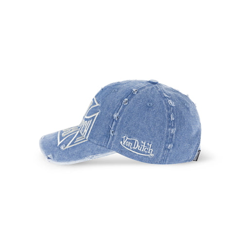 Von Dutch Cross Distressed Dad Cap Washed Blue
