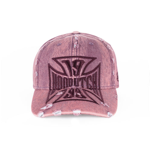 Von Dutch Cross Distressed Dad Cap Washed Burgundy