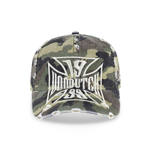 Von Dutch Cross Distressed Dad Cap Washed Camo