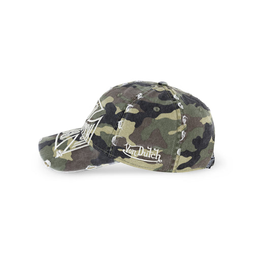 Von Dutch Cross Distressed Dad Cap Washed Camo