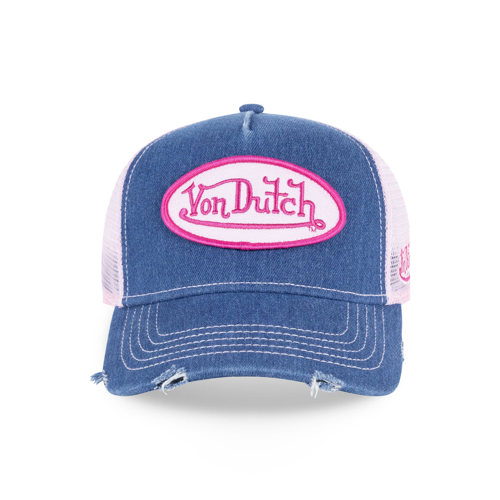 Oval Contrast Trucker Hat Denim Pink